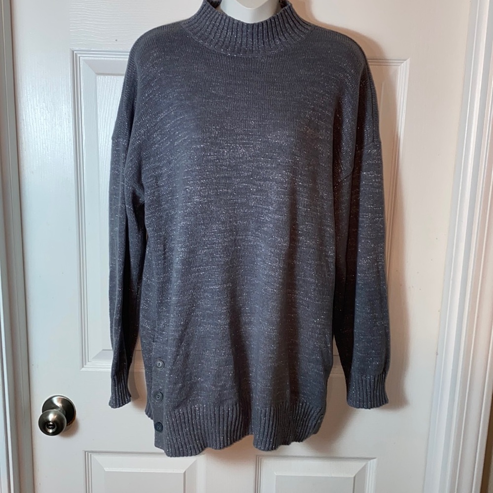 LC Lauren Conrad Metallic Gray Mockneck Sweater Size Large